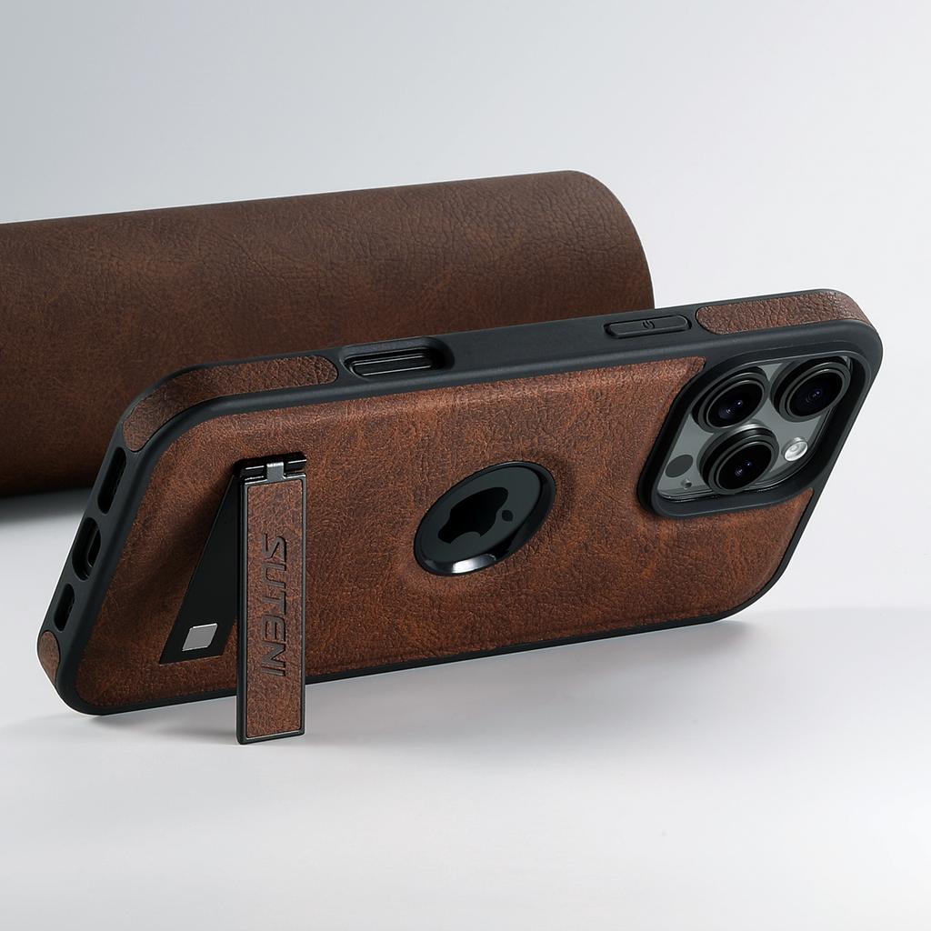 SUTENI G2 dla iPhone 16 Pro Magnetyczne Etui Podstawka Tekstura liczi Skóra+TPU Pokrowiec