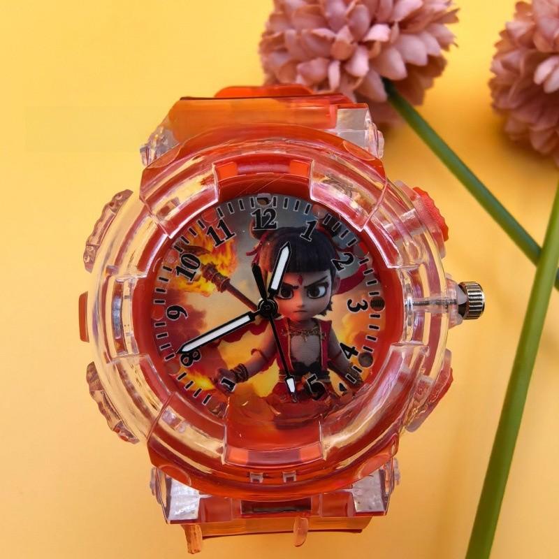Nezha Cartoon Childrens Luminous Watch With Led Light For Kids Sports And School