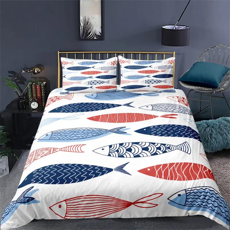 

Cartoon Fish Toddler Bedding Set For Kids Microfiber Goldfish Duvet Cover Queen King Size 3D Print Comforter Cover Bedroom Decor Single135x200cm 2pcs