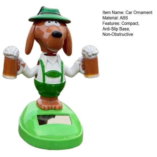 Solar Powered Wobbling Dog Car Ornament Cute Beer Pet Swing Figure for Dashboard Eco-Friendly Vibrating Toy