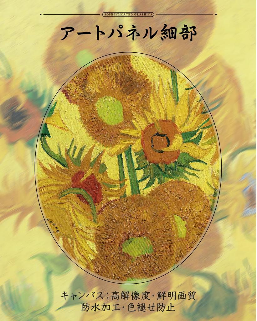 RINTO Van Gogh Sunflowers Art Stylish Wall Art with Gold Good Wall Room Feng Shui Living Art Reproduction, Panel, Poster, Frame, Fortune, Hanging,