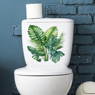 Green Plant Toilet Sticker Removable Self-adhesive Waterproof PVC Living Room Wall Art Fern Leaf Bathroom Toilet Lid Decoration Decal