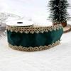 Maßgeschneidertes kabelgebundenes Weihnachts-Samtband mit exquisiter goldener Kante, metallisches Samtband zur Dekoration