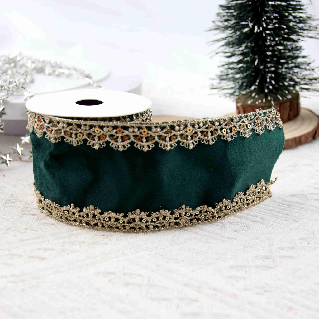 Maßgeschneidertes kabelgebundenes Weihnachts-Samtband mit exquisiter goldener Kante, metallisches Samtband zur Dekoration