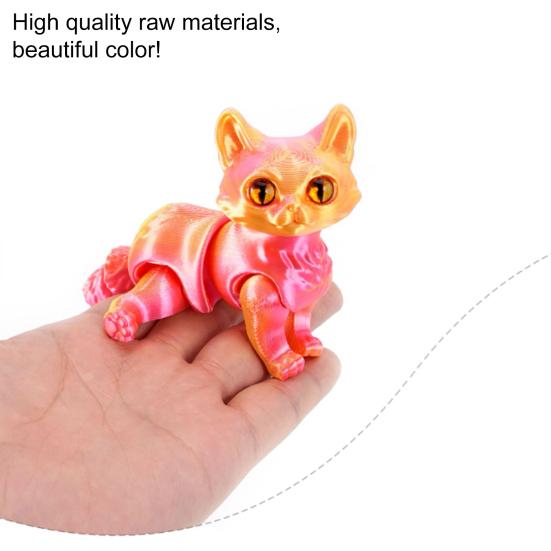 Yousheng 3D Printed Cat Ornament Articulated Cat Figurine with Flexible Limbs And Tail Desktop Pet Cat Fidget Toy for Adults Kids Home Office