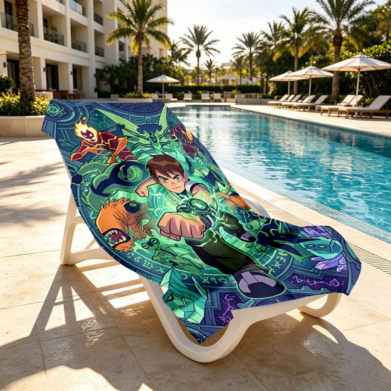 Ben 10 Cartoon Print Beach Towel Design, Soft, Lightweight. for Home Bathroom, Spa, Pool, Yoga, Surfing, Camping, Gift for Family, Friend