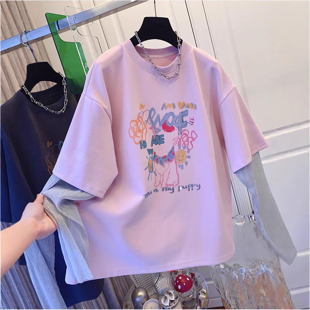 

Plus Size Graffiti Mesh Long Sleeve T-Shirt - Women s Spring Loose Fit 2XL