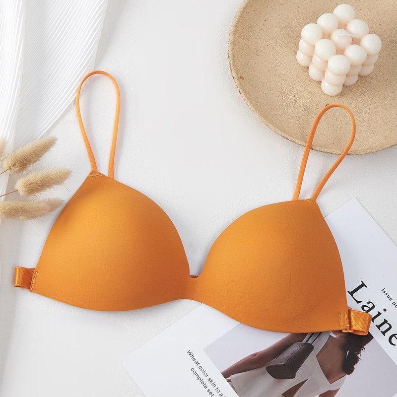 Traceless Beautiful Back Underwear Thin Internet Celebrities Gather Triangle Cup Without Steel Ring Sexy Small Bra Shoulder Thin Shoulder Straps
