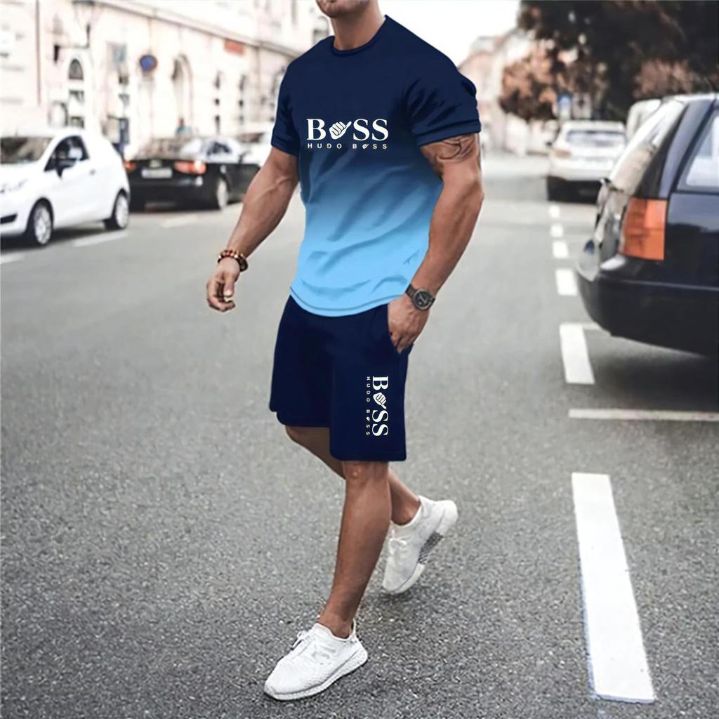 New Arrivals Summer Boss 3D Graphic Men's 2-piece Sets Casual Crewneck Short Sleeve T-shirts Shorts Streetwear