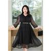 Abito Midi da Donna Scollo a V Manica a Tre Quarti Vestibilità Larga Vita Impero Elegante Monocromatico in Chiffon Taglie Forti