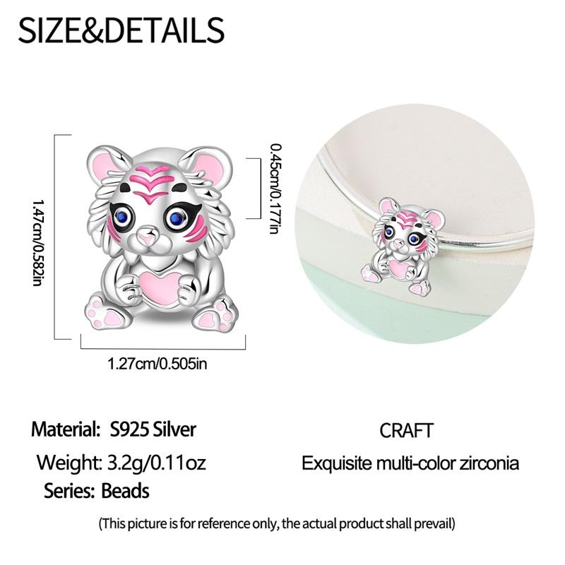 Animal Series Cute Pink Tigercharms Beads Fit Diycopper Original Bracelet Women Jewlery Party Gift For Child