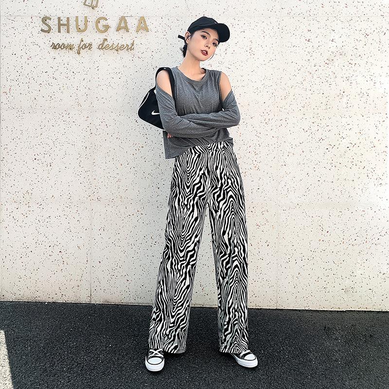 

SCIONE Один размер брюки широкие брюки женские летние полосатые зебровые узоры свободные повседневные брюки брюки one size