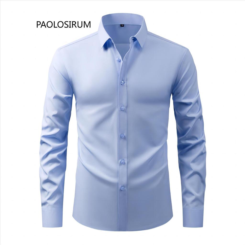 Men's Non-Iron, Anti-Wrinkle Long-Sleeve Cardigan Shirt, Large Size, Stretchable Fabric.
