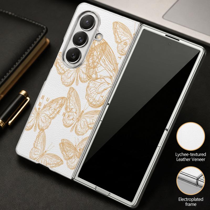 Line Butterfly Print Case For Samsung Z Fold 8 Ultra 7 6 5 Luxury Plating Leather Skin Hard Phone Cover For Galaxy Z Fold8 Fold7 Fold6