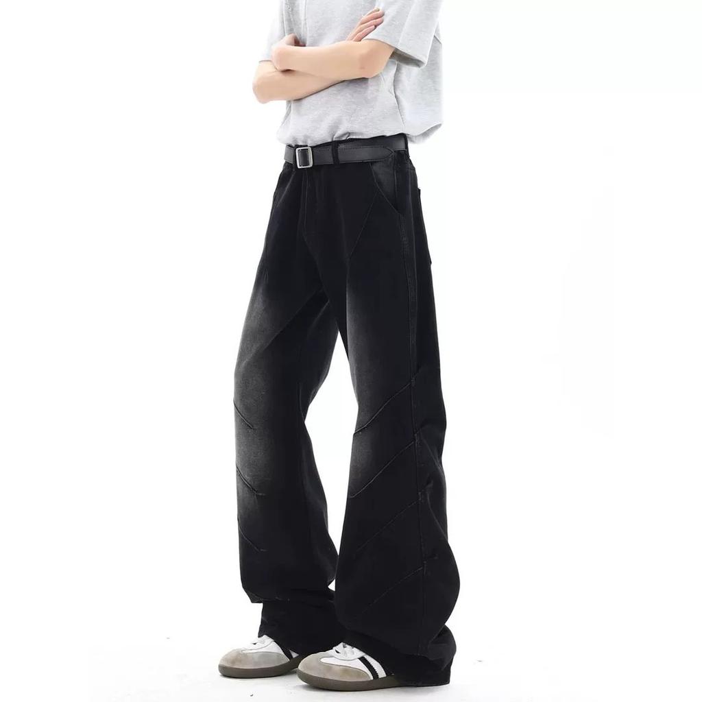 Trendy brand pleated wide-leg pants high street boys design micro-pull denim new loose pants retro American washing
