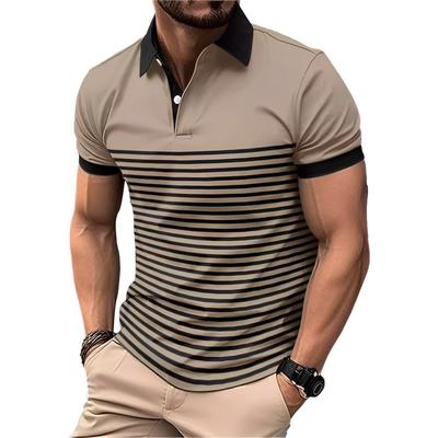 Men's Casual Striped Printed Button-up Short-sleeved Shirt Polo Shirt