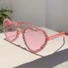 Fashion Brand Crystal Shiny Shades Women Stylish Heart Decor Trends Sunglasses Oversize Candy Color Beach Sun Glasses