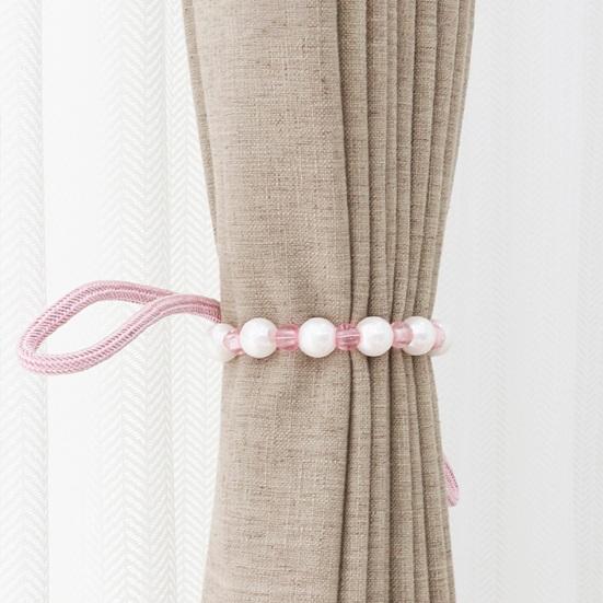 2Pcs Curtain Tiebacks with Pearls, Handmade Decorative Curtain Holdbacks Rope, Outdoor Farmhouse Tie Backs for Curtains, Curtain Holders for Drapes