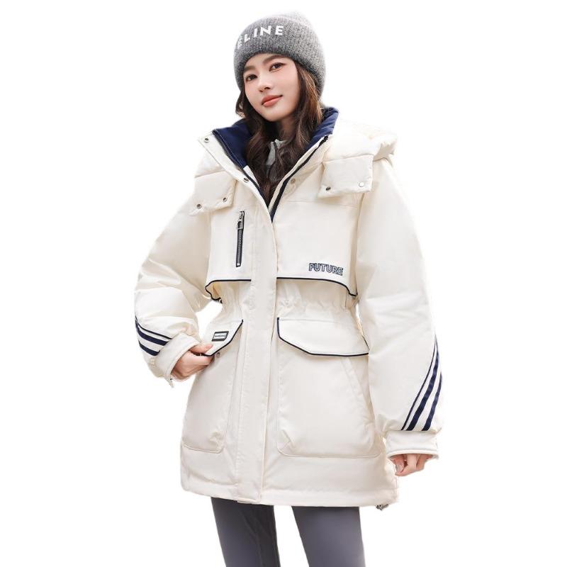 

New winter hooded color matching windproof casual loose large version pie to overcome fashion thickened down cotton-padded coat M білий