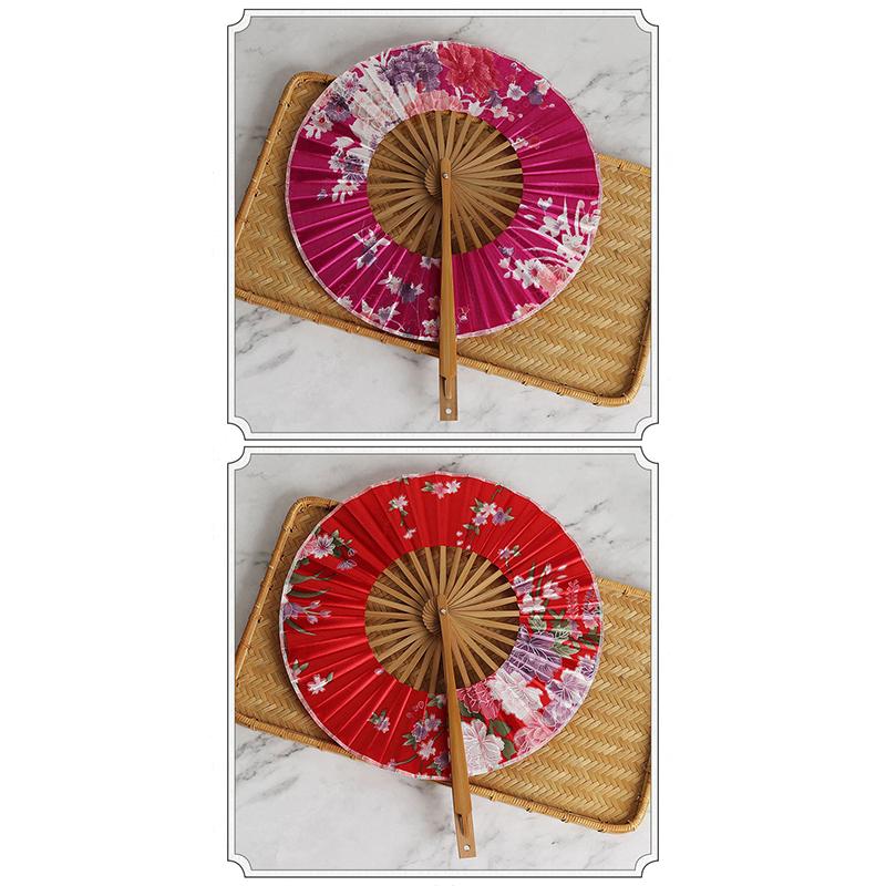 Runder Bambus-Handfächer Chinesischer Stil Blumenmuster Tragbarer Faltfächer Mit Quaste Hochzeitstanz Handgehaltene Fächer Party-Dekoration Geschenk