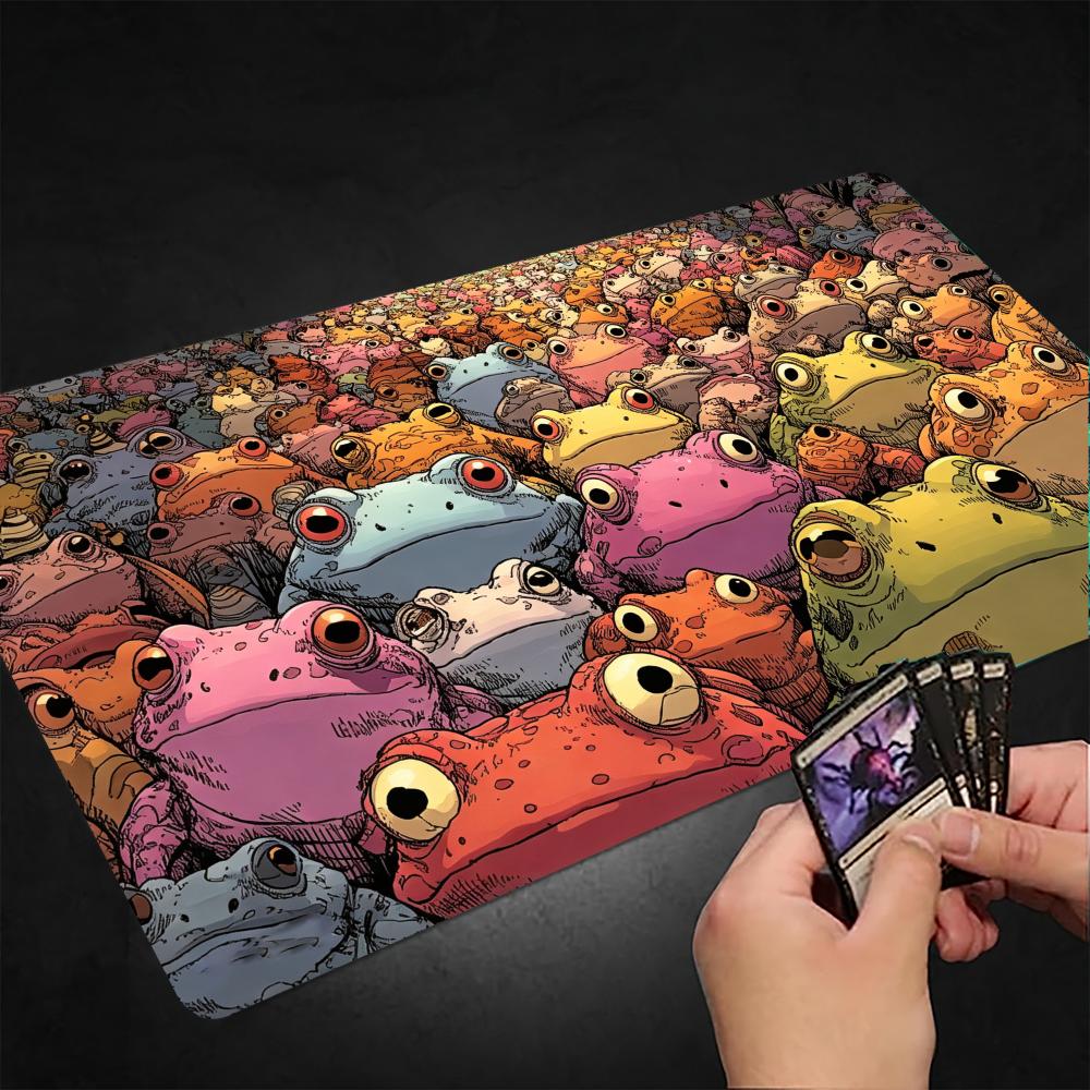 Colorful Frog Family Magic Party Mouse Pad Playmat 24"X14" MTG TCG Office Desk Mat for Work Game PC Laptop Rug Carpet MousePad