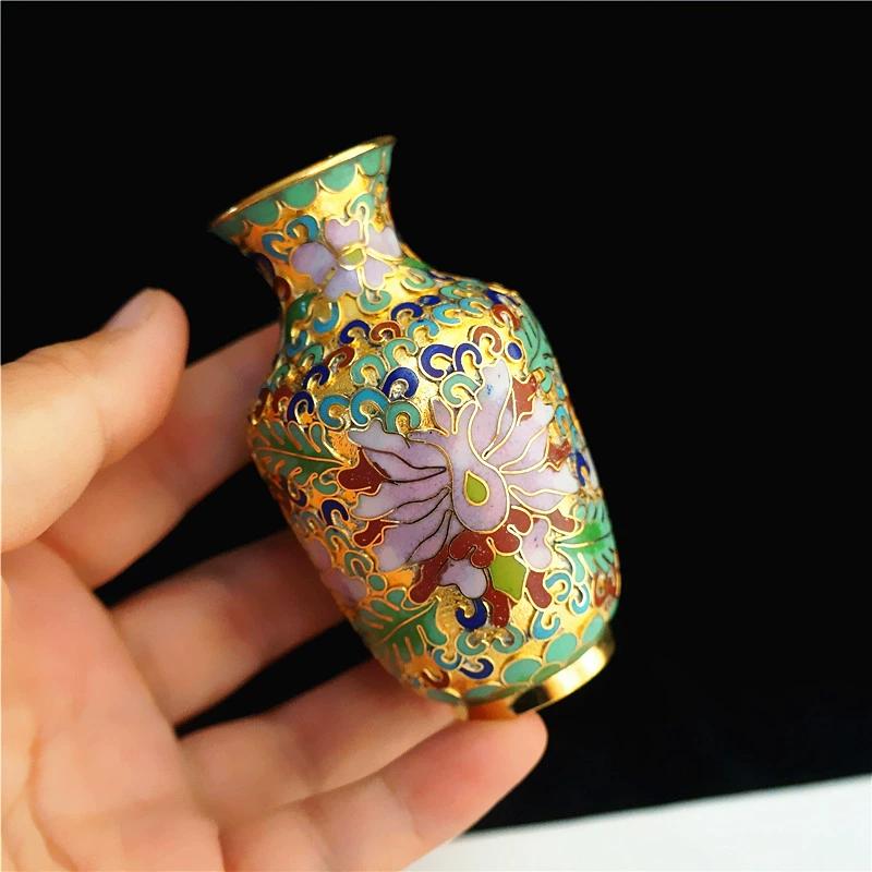 Vintage Cloisonne Vase Traditional Handmade Copper Wire Enamel Craft Golden Base Home Decor