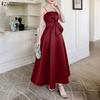 Women Elegant Square Collar Sleeveless Straps Slip Long Dress