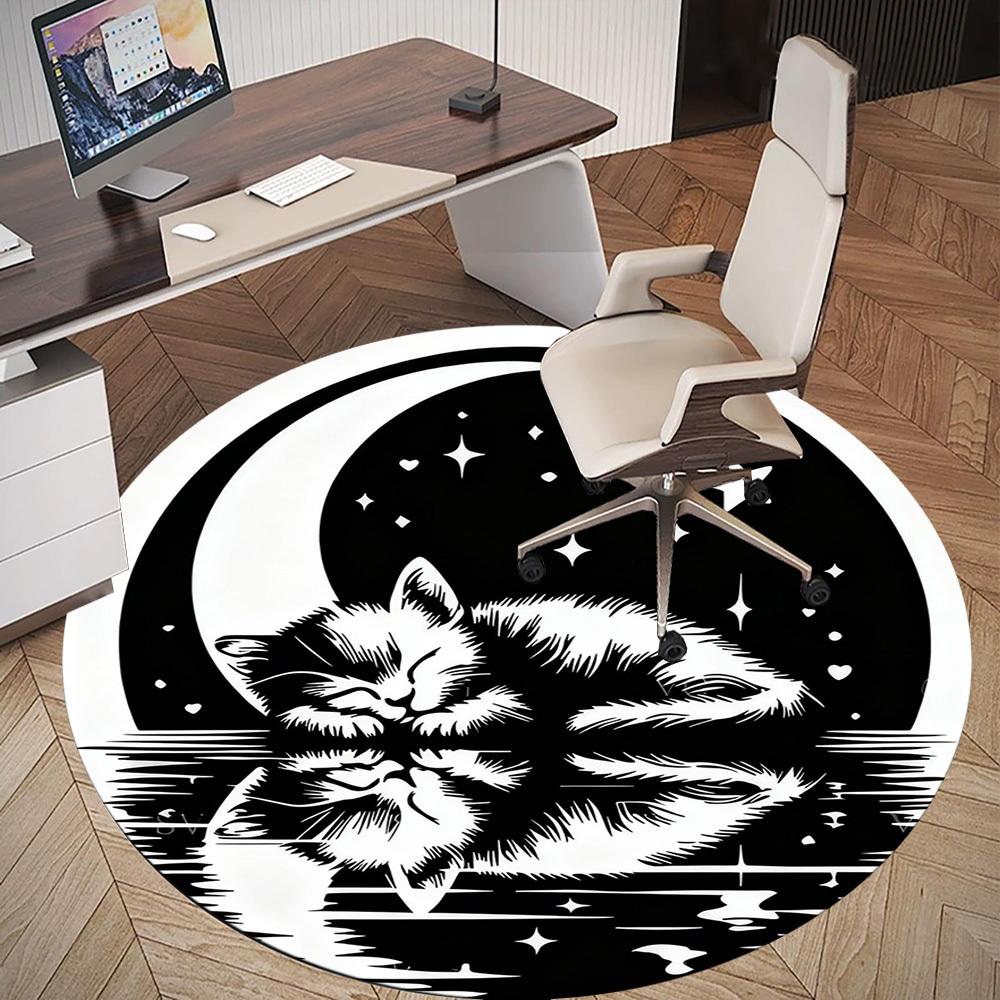 1pc cat moon Round Chair mat office Area Rug - Non-Slip, Floor Mat for Office, Bedroom, Ideal home decor gift p0105038