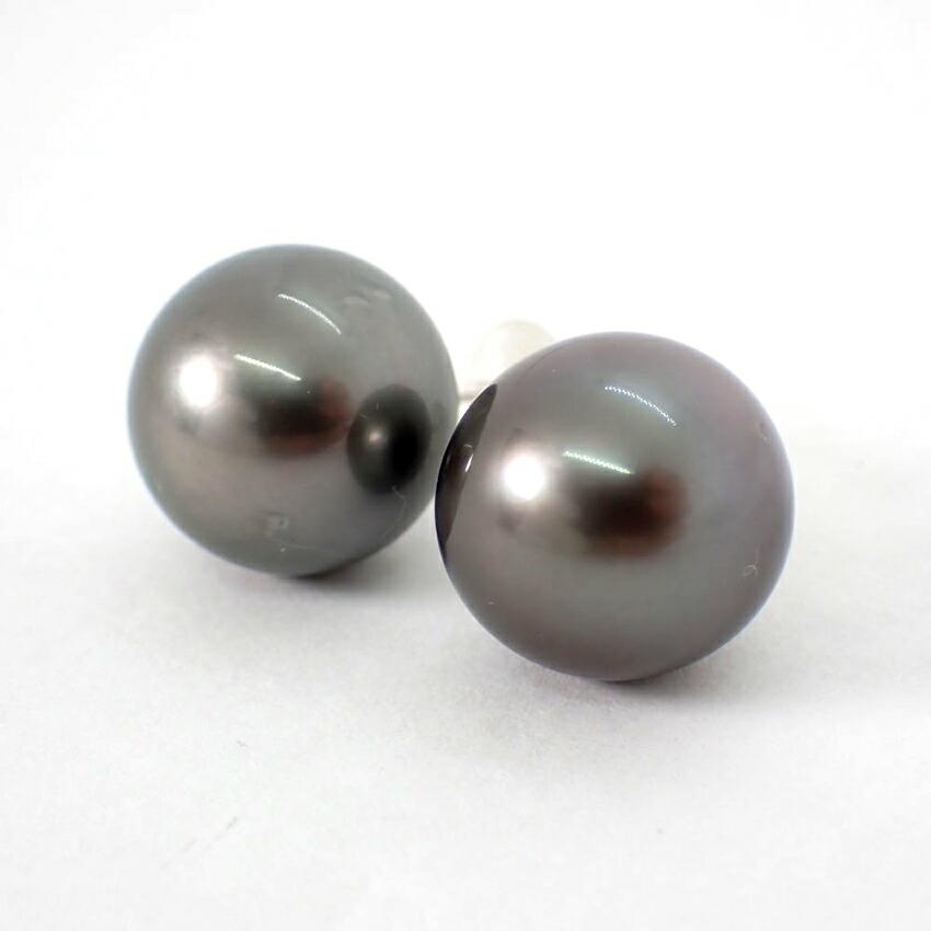[Used] K14WG South Sea Black Pearl Earrings/j12-2