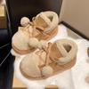 Cute cartoon hairball snow boots women's new winter wear thick-soled warm piled thickened cotton shoes home cotton boots