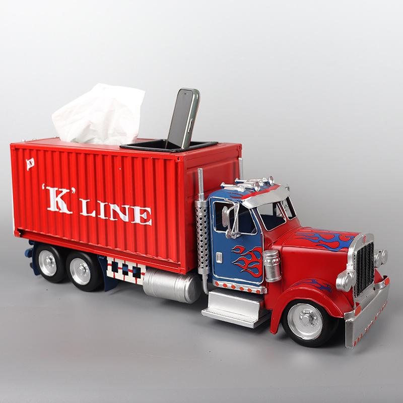Simulated Optimus Prime Truck Model Iron Crafts Multi-functional Paper Box Home Living Room Desktop Creative Tissue Box