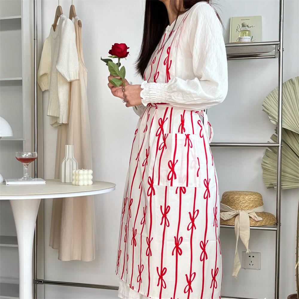 Korean Fashion Sleeveless Apron With Butterfly Ribbon Print For Cafe And Nail Salon Use