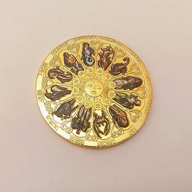 1 Piece Twelve Zodiac Signs Lucky Souvenir Coin Goddess Guardian Art Gift for Astrology Lovers Collection