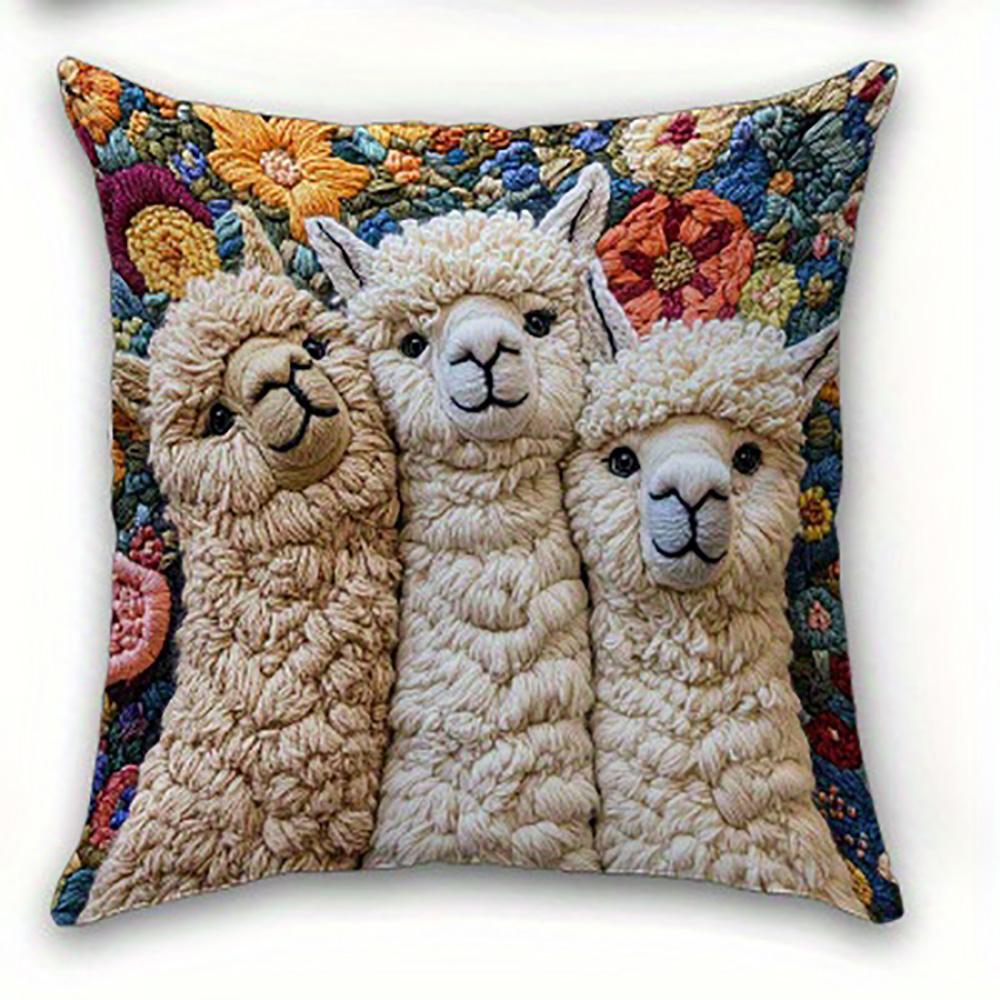 1/4Pcs Llama-Printed Floral Pillow Covers Sofa Cushion Cover Home Bedroom Room Decoration