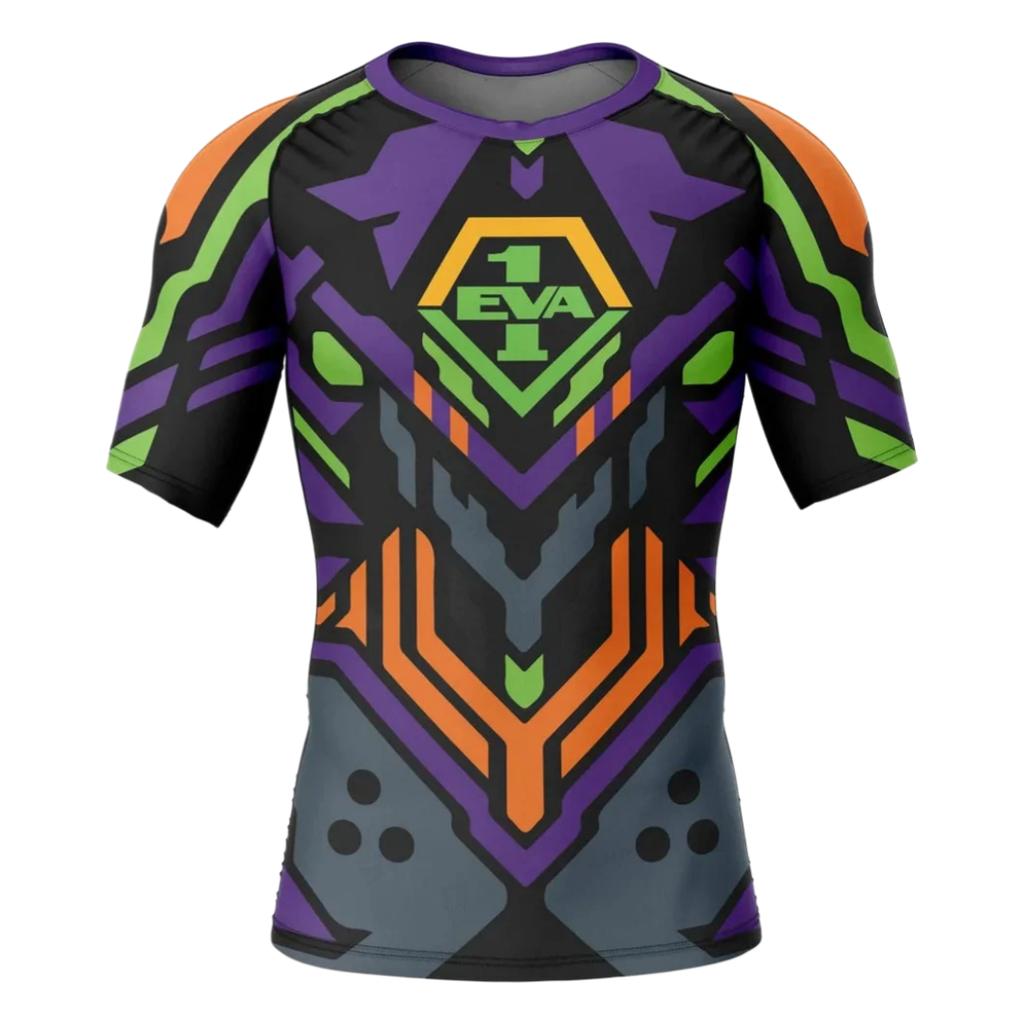 EVA Unit-01 Full Print Compression T-Shirt, Anime Mecha Cosplay Sport Tee For Kids, Quick Dry Fitness Short Sleeve Top