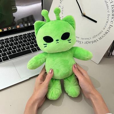 Cute Green Alien Cat Plush Toy Super Soft Kawaii Kitty Stuffed Animal Pillow For Home Decor