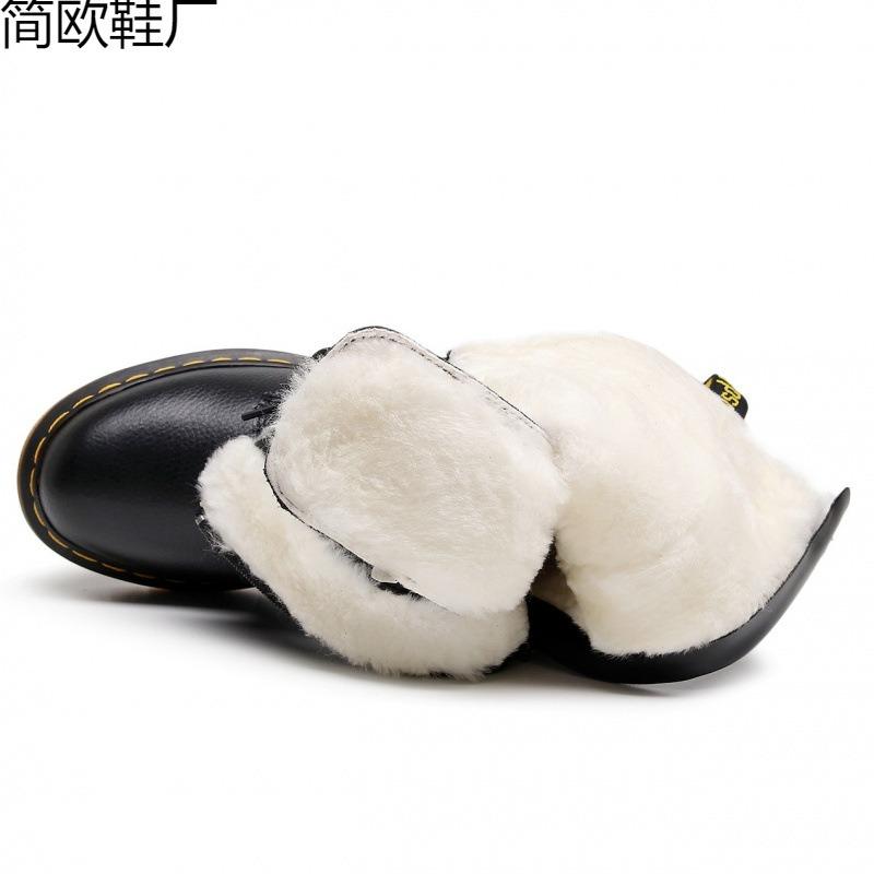 Real wool lychee pattern locomotive boots women's hole British top short boots men's and women's leather boots round head
