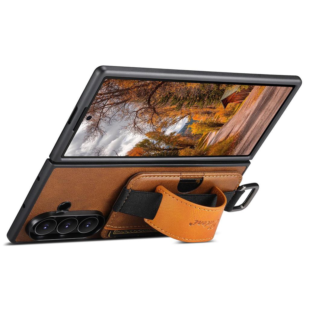 SUTENI Oil Wax Texture Leather Case for Samsung Z Fold 7/6/5 with Wrist Strap, Card Slot, and Stand