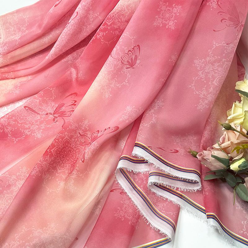 

150cm Width Chinese-style Butterfly Print Dyeing Chiffon Fabric Printed for Handmade DIY Sewing Hanfu Clothing Dresses Cloth 100x140cm