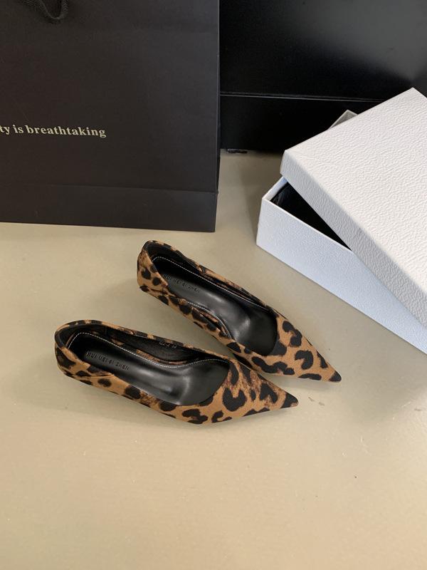 New Pointed Shallow Mouth Slim Heeled Women's Shoes with Leopard Print High Heels Shoes for Women