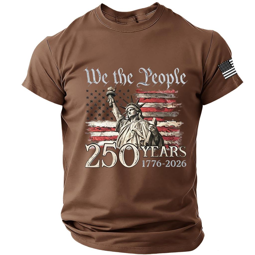Męska koszulka z krótkim rękawem i okrągłym dekoltem z nadrukiem Statuy Wolności i flagi We The People 250 lat 1776 2026