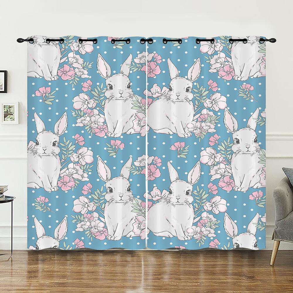 Curtain Rabbit Animal Illustration Curtain Digital Printing Blackout Curtain No Punching