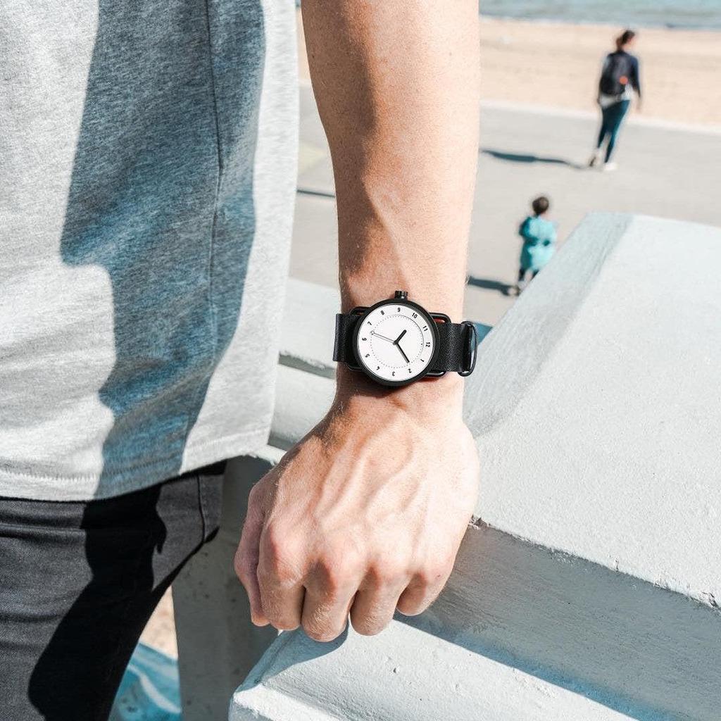 TID Watches 36mm White Dial Black Leather Strap Black Buckle Minimalist Design Quartz Movement Unisex Nordic Watch No.1 Swedish-Inspired