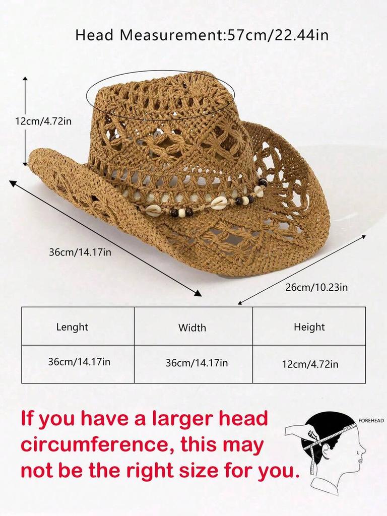 Handgewebter Stroh-Cowboyhut Böhmischer Hohl-Sonnenhut für Strand, Outdoor, Reisen, Festival für Damen