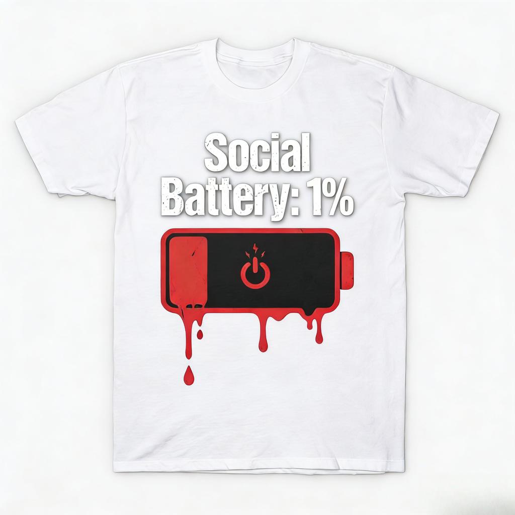 Social Battery 1 Melting Draining Funny Introvert Gift TShirt For Unisex Unisex 100 Cotton T Shirts Short Sleeve Tops