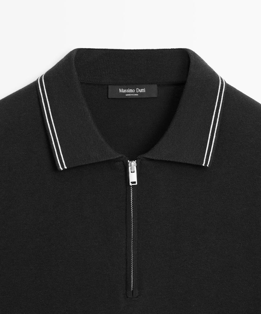 Masimodutti Jersey Polo Knit Collar Detail