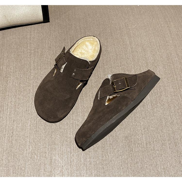 Cowhide version~ Boken shoes women's genuine leather matte flat bottom one pedal soft sole soft surface ugly cute retro Boken shoes single shoes