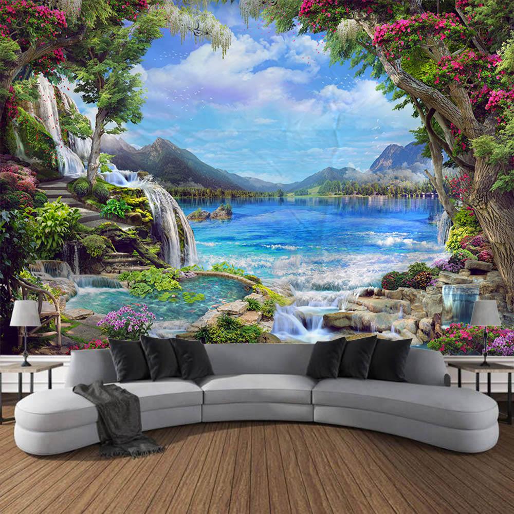 Beautiful garden landscape, tapestry, home art decoration wall mounted fairy tale posters fantasy sea view room background cloth