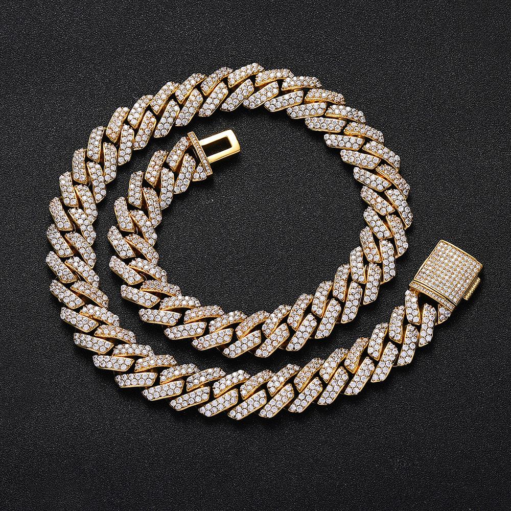 European American High-End Trendy Unisex Rhombus Cuban Link Chain Necklace Sterling Silver Zircon Hip-Hop Personalized Gift