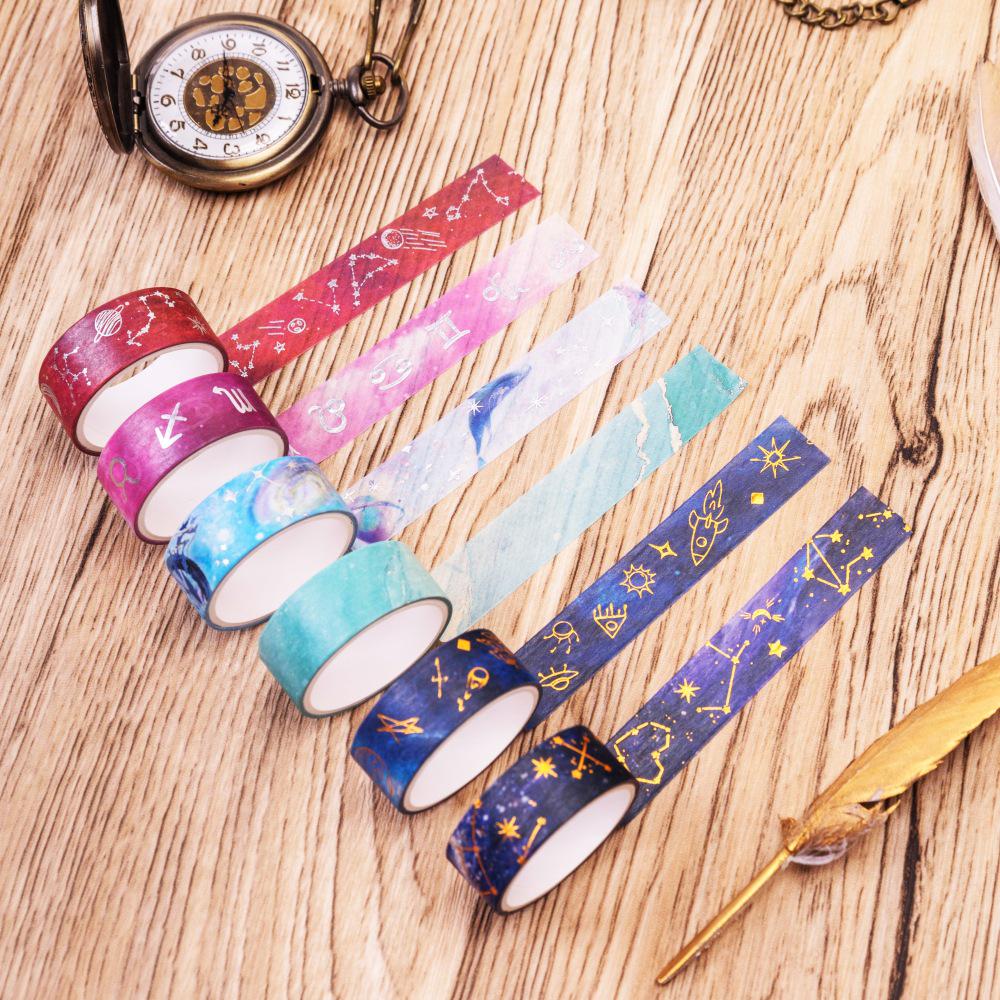 Starry Sky Washi Tape Set: 12 Rolls Hot Stamping for Universe-Themed DIY & Journaling